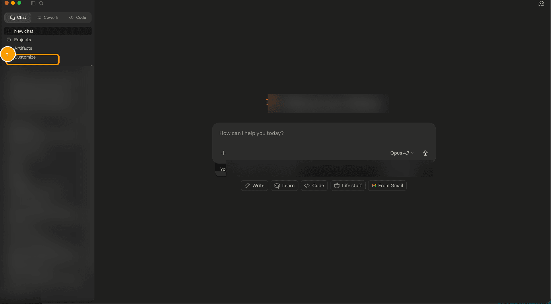 Click Customize in Claude's left sidebar